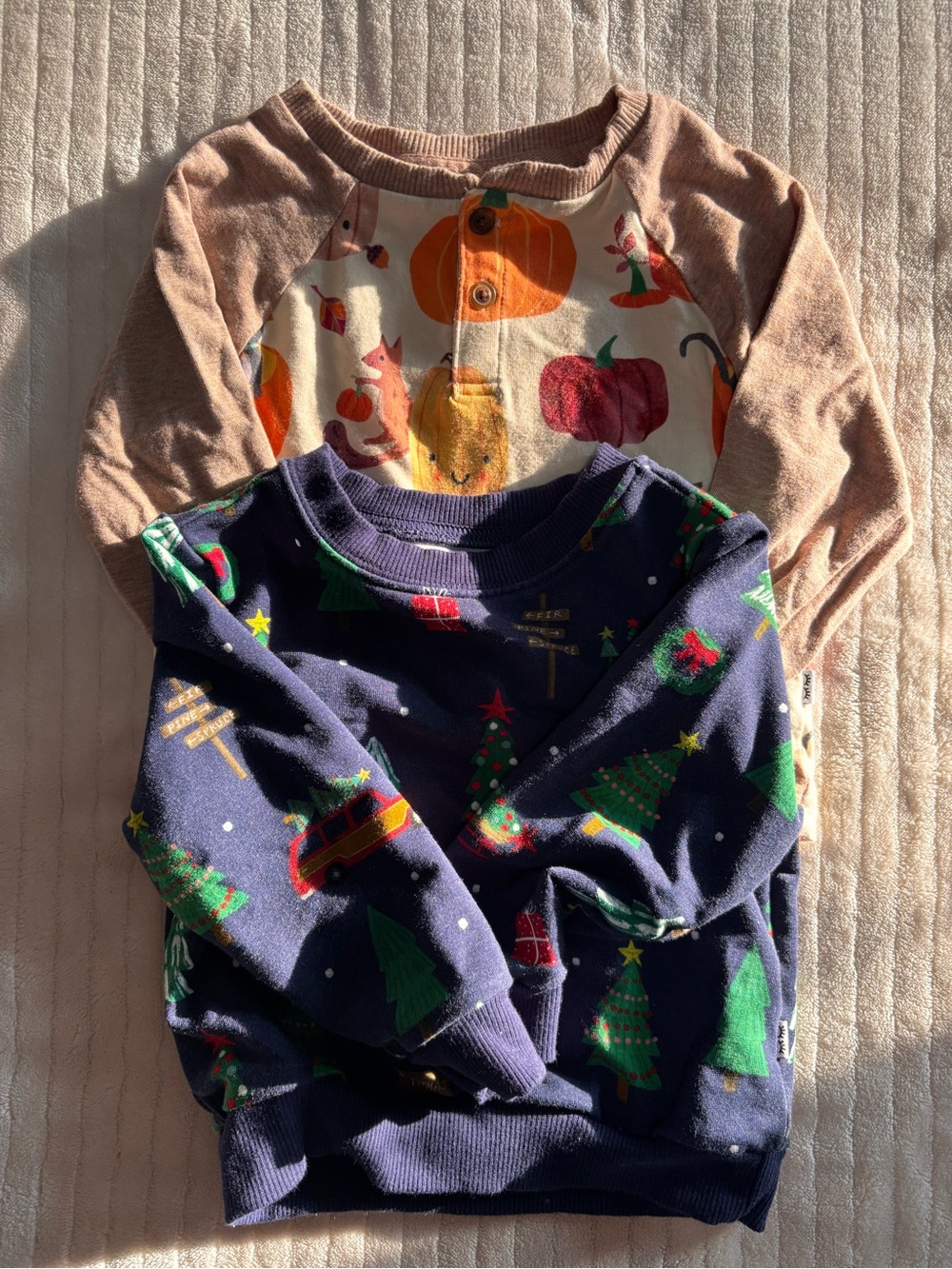 Little Sleepies Navy & Tan Holiday Kids Long-Sleeve Tops - 2 Pack